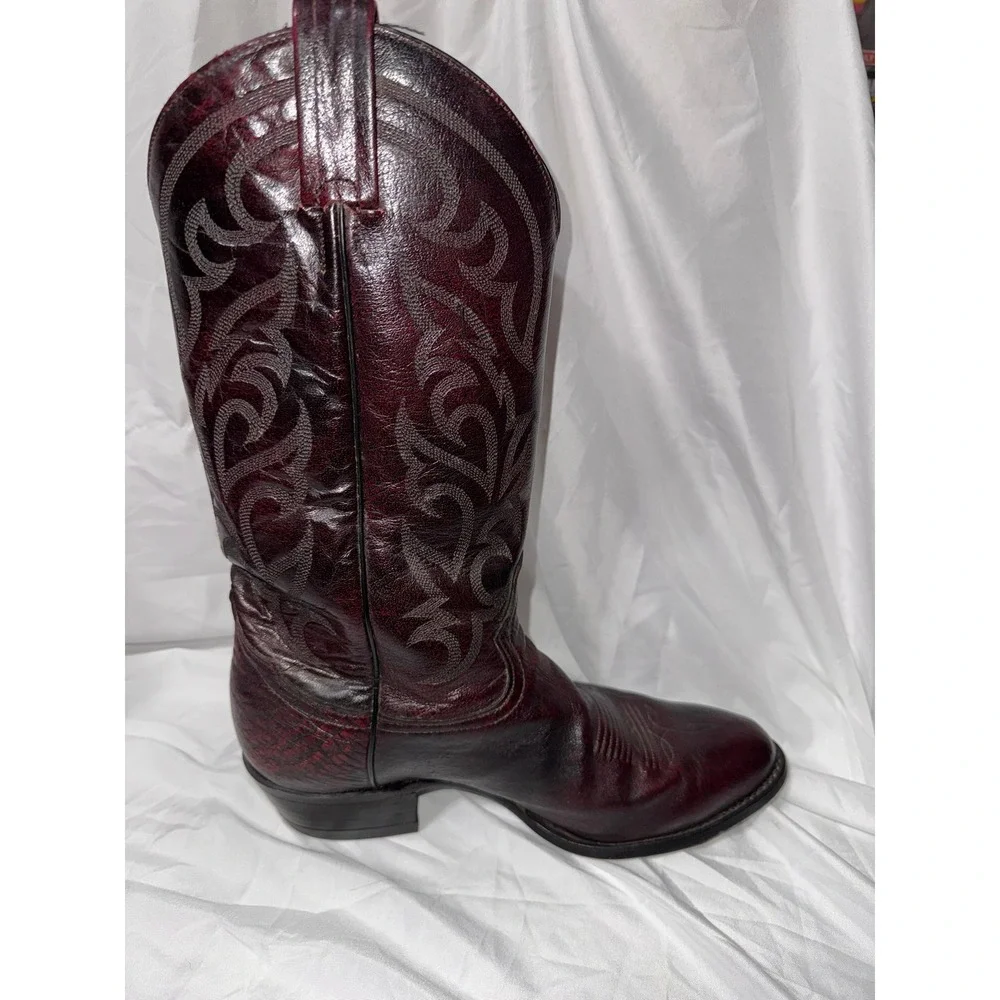 Tony Lama Mens Black Cherry Leather Western Cowboy Boots 03412 Burgundy 8.5 EE - Picture 3 of 12